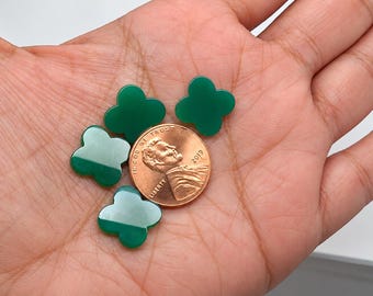 Green Agate Onyx Four Leaf Clover Gemstone Cabochon | Natural Green Clover Stone | Lucky Charm Jewelry Making | 8mm-14mm