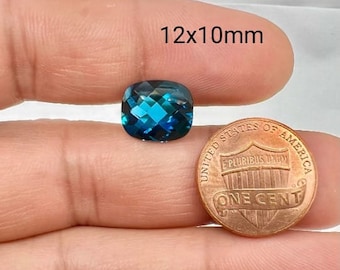 Natural Elongated Cushion Checkered London Blue Topaz AAA Quality Loose Gemstone Available from 8x6MM-12x10MM