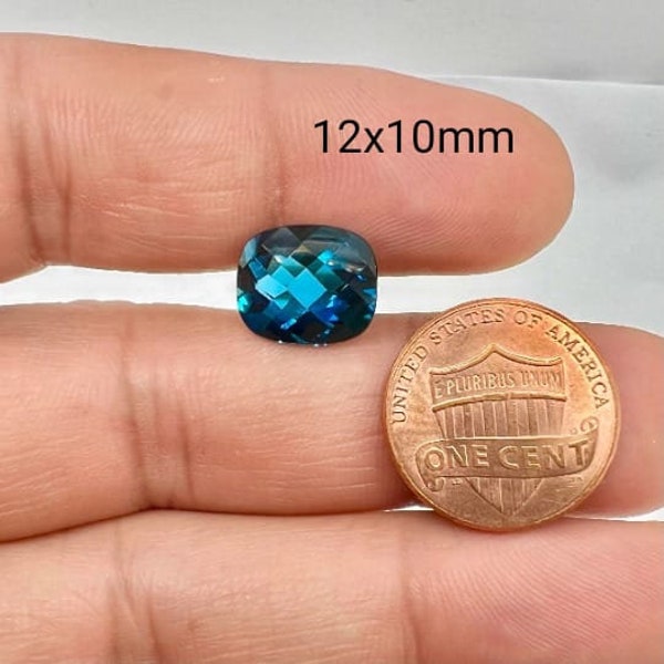 Natural Elongated Cushion Checkered London Blue Topaz AAA Quality Loose Gemstone Available from 8x6MM-12x10MM