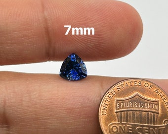 Synthetic Blue Sapphire - 7mm Trillion Concave Cut - Loose Gemstone