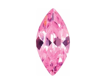 May include: A marquise-cut, pink gemstone with a faceted surface. The gemstone is a vibrant shade of pink and is set against a white background. The elongated shape and multiple facets create a sparkling effect.