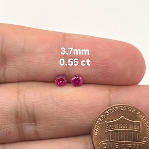 Paar natuurlijke robijnen 3,7 mm rond 0,55 kt TW | Bijpassende echte rode robijn edelstenen voor oorbellen, stekers en gepersonaliseerde sieraden