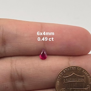 Natural Ruby Pear Shape 6x4mm 0.49 Ct Loose Gemstone | Red Pear Cut Ruby for Rings, Pendants & Custom Jewelry Making