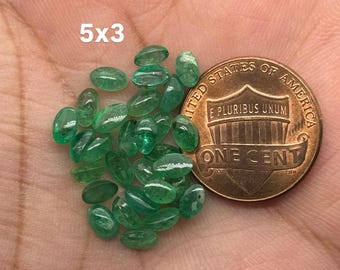 Natural Emerald Oval Cabochon: Green Loose Gemstone (5x3mm - 5x4mm)
