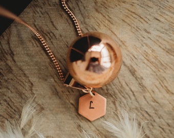 Hexagon Initial Tag Charm For Rose Gold Bola Harmony Necklace - Personalised Chiming Pregnancy Angel Caller Jewellery Mum To Be Baby Shower