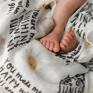 Baby Muslin You Are My Sunshine Lullaby Lyrics - 100% Bamboo - 60cm Square - Burp Cloth Breastfeeding Cover Summer Blanket - New Baby Shower