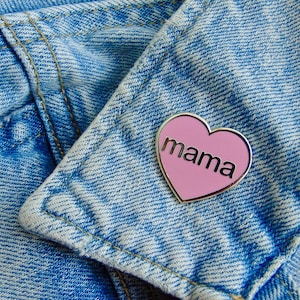 Mama Heart Enamel Pin Badge Pink and Silver - New Mum Gift Baby Shower Arrival Support Love Mom Maternity Leave Present Modern You Got This