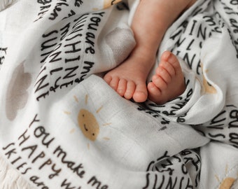 Muselina para bebé "You Are My Sunshine Lullaby" - 100 % bambú - Cuadrado de 60 cm - Paño para eructar, cobertor de lactancia, manta de verano - Baby Shower