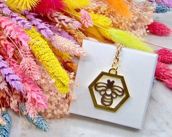 Metallic Gold Bumble Bee Keychain - Garden Nature Lover Thank You Teacher Gift -