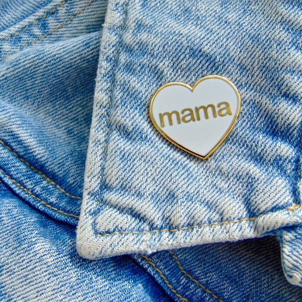 Mama Heart Enamel Pin Badge White and Gold - New Mum Gift Baby Shower Arrival Support Love Mom Maternity Leave Present Modern You Got This