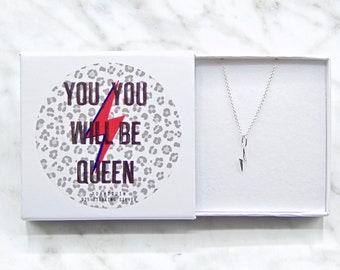 Collar de rayo en plata de ley - Joya tributo a David Bowie - Regalo único para ella - Minimalista delicado - Cumpleaños con letra musical