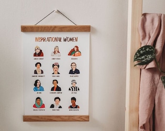 Póster de mujeres inspiradoras Impresión de arte de pared - Florete de oro rosa - Mujeres inspiradoras - Chicas fuertes - Frida Grace Hopper Earhart - Dormitorio de guardería