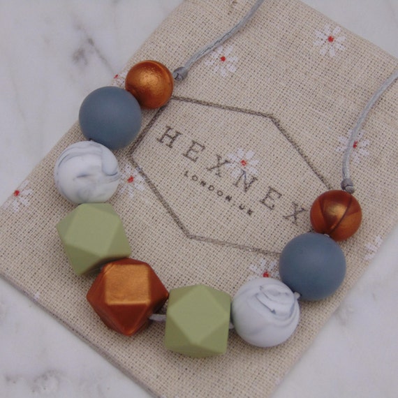 Classic Blue and Emerald Silicone Teething Necklace for Breastfeeding Nursing and Baby Wearing New Mum Gift Teething Jewellery Chewelry Baby Shower Gift