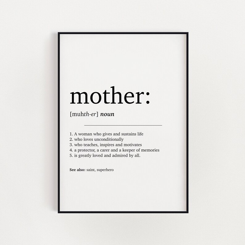 Mother Dictionary Definition Wall Art Print Mothers Day Gift Etsy UK