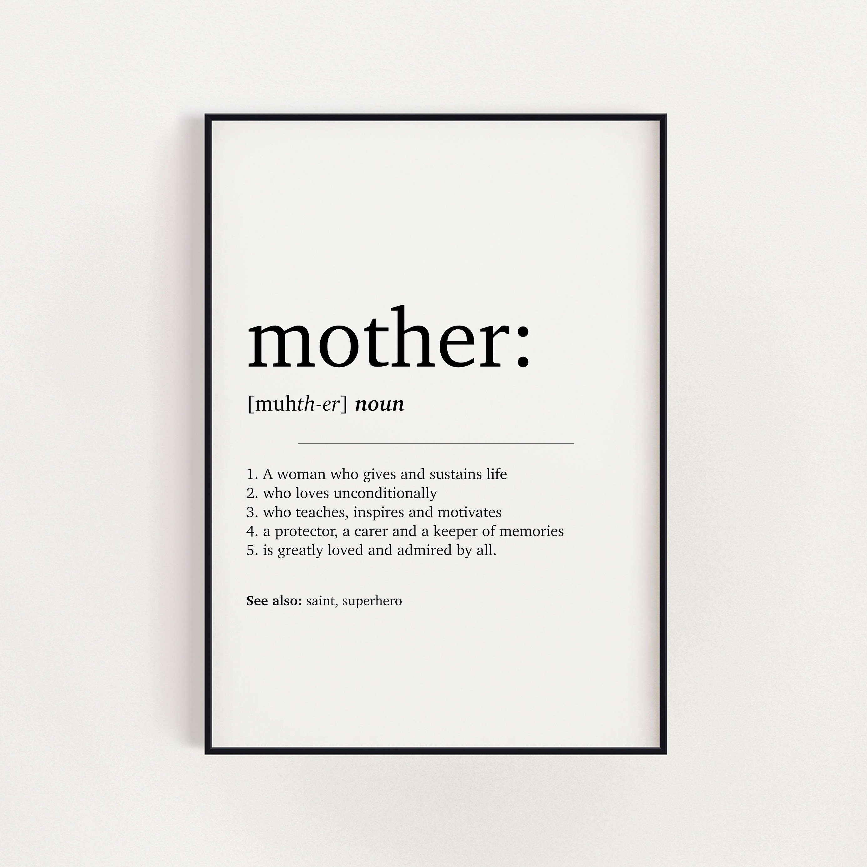 Mother Dictionary Definition Wall Art Print Mothers Day Gift Etsy UK