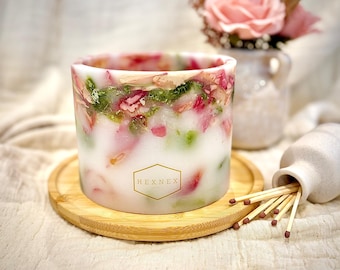 Vela de cera grande en frasco con forma de rosa rosa y hoja de hortensia verde - Farol de vela huracán - Centro de mesa de boda personalizado - Apto para veganos