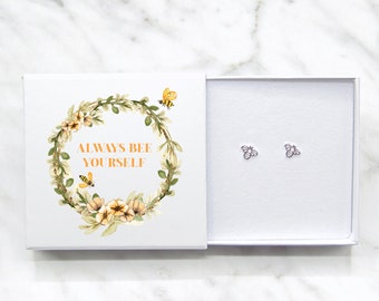 925 Sterling Silver or Gold Bee Earrings - Bee Yourself - Exam Support Present New Job - Unique Gift for Her - Delicate Minimalist Studs