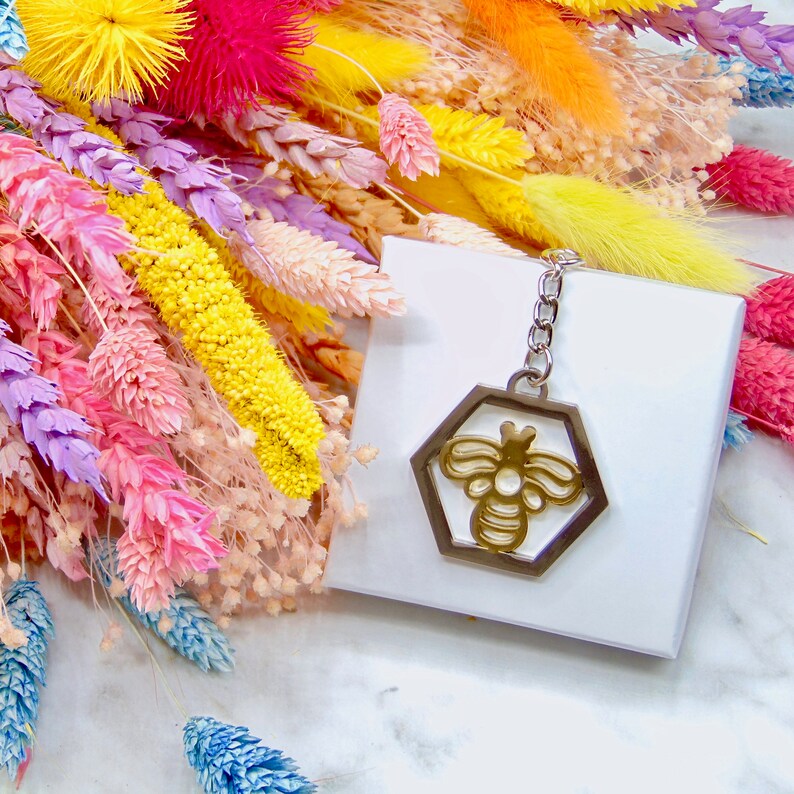 Garden Nature Lover Thank You Teacher Gift Metallic Silver Bumble Bee Keychain