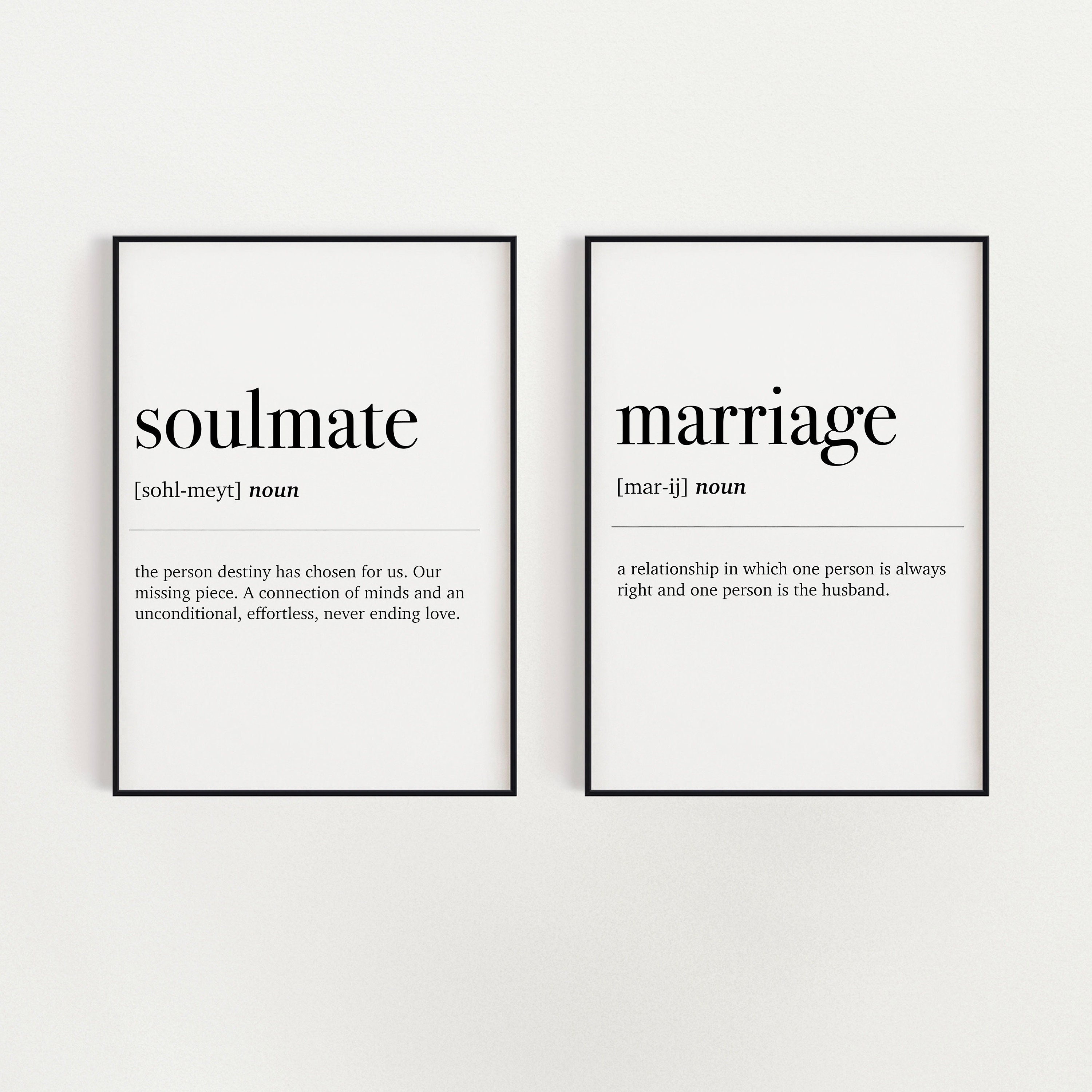Set of 2 Funny Marriage Dictionary Definition Wall Art Print Etsy