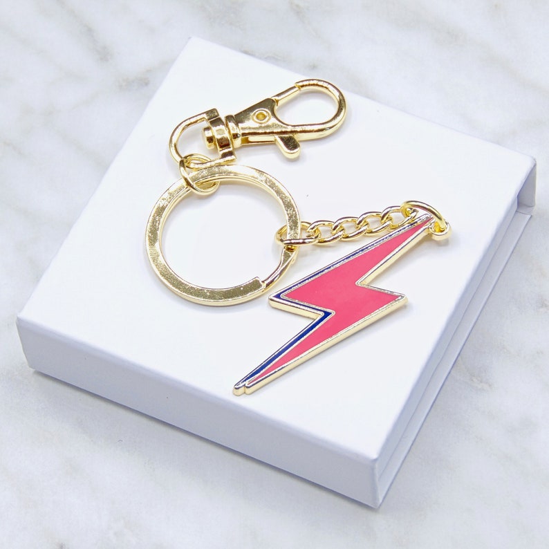 We Can Be Heroes Enamel Keychain - David Bowie Lightning Bolt Pink Bag Key Accessory - Musical Lyric NHS Keyworker Teacher Thank You Present image 3