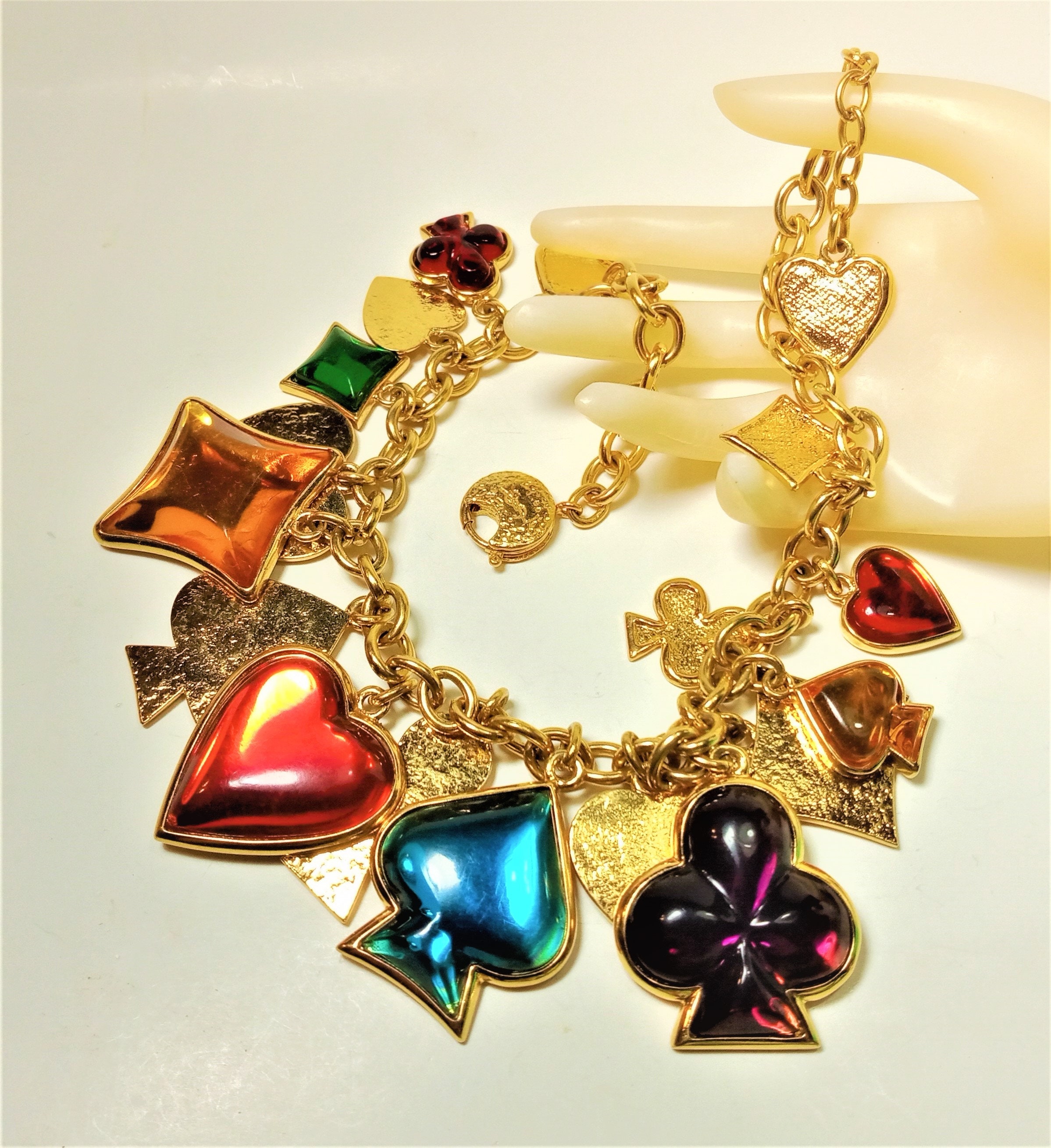 Vintage Massive Robert Goossens for Yves Saint Laurent YSL Card Suits Charm Necklace.