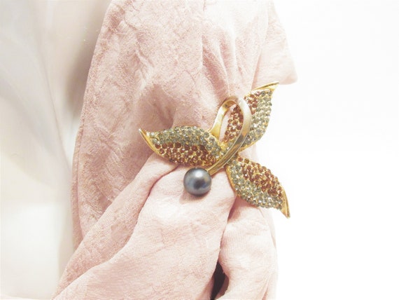 Vintage Schiaparelli Stylized Flower Rhinestone a… - image 5