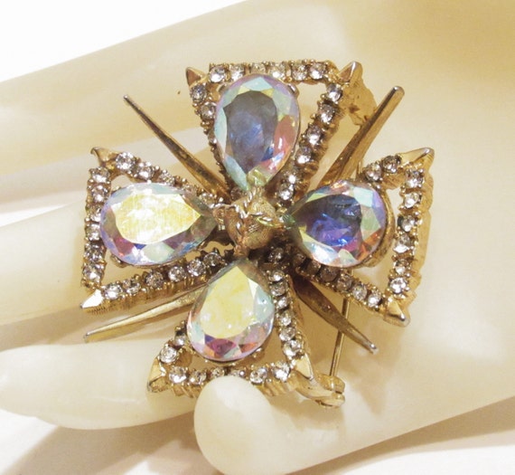 Vintage Elsa Schiaparelli Maltese Cross Rhinestone Brooch 