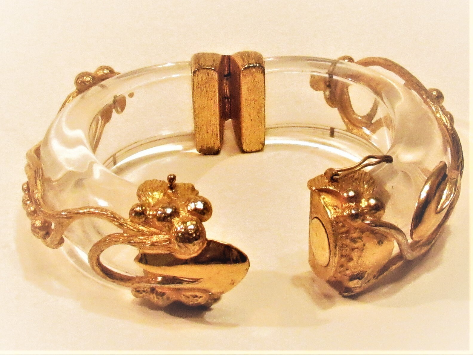 Vintage Inna Cytrine Paris Lucite and Gold Bangle – The  Vintage French Inna Citrine jeweled bracelet main image 2