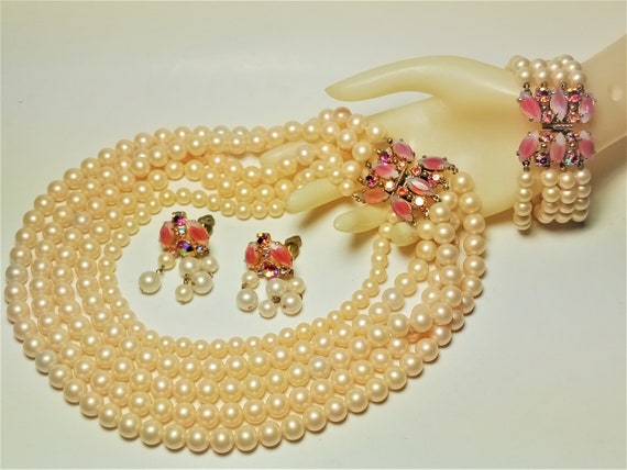Strass 'CC' Pearl Necklace & Earrings Set, Authentic & Vintage