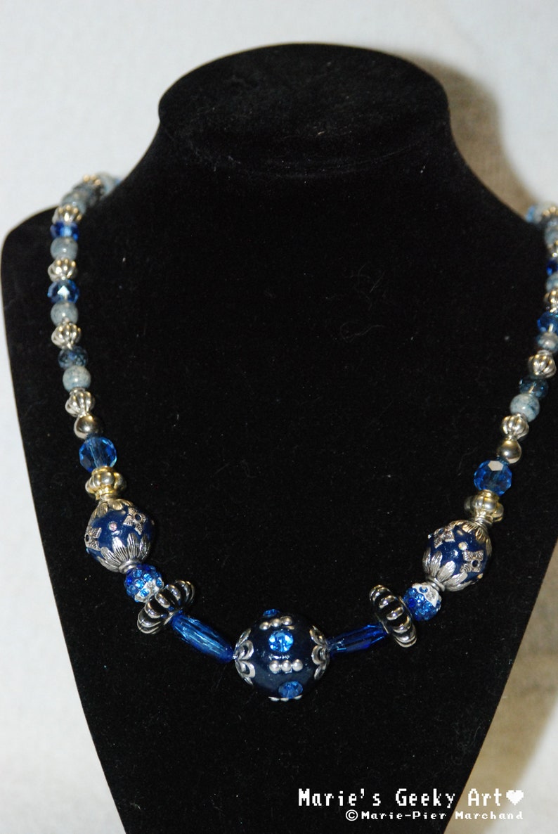 Beautiful blue and silver colored beads necklace