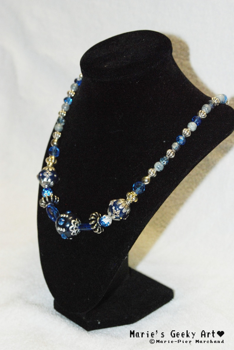 Beautiful blue and silver colored beads necklace