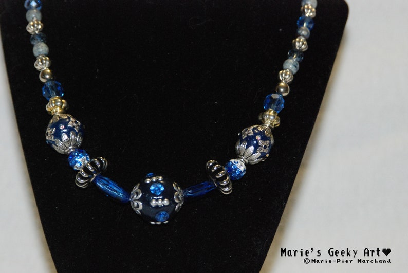 Beautiful blue and silver colored beads necklace
