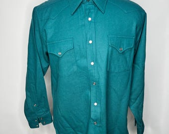 Vintage Pendleton Virgin Wool Flannel Shirt, Teal Plaid, Made in USA, XL