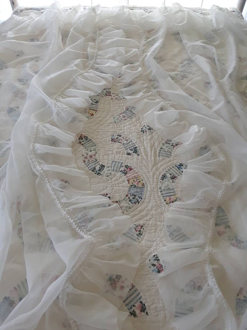 Vintage Shabby Chic White Ruffled Sheer Curtains Cottage Chic Curtains Nursery Curtains Girls Bedroom Curtains