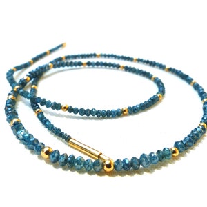 Unique Blue Diamond Necklace, 750 yellow gold