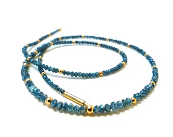 Unique Blue Diamond Necklace, 750 yellow gold