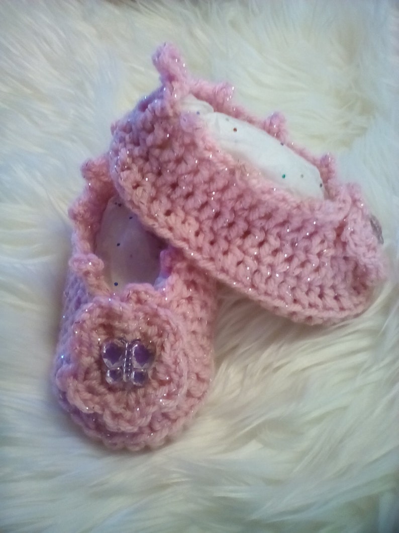 Lil/' Princess Metallic Pink Crocheted Slippers
