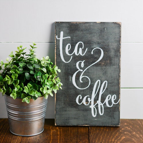 Coffee and Tea Sign Tea Coffee Wooden Signs Coffee Bar Etsy