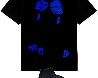 black and royal blue graphic tee