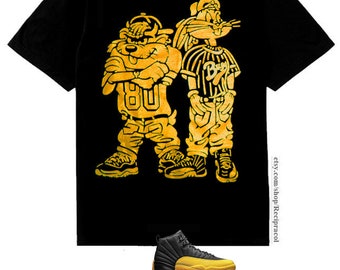 black and yellow jordans 12 shirt