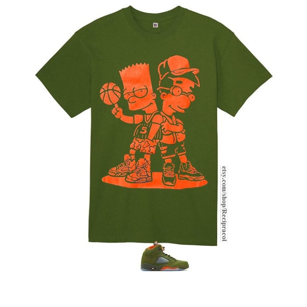 So Icey Green Orange  shirt for air Jordan 5 olive