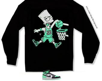 Green Glow Jordan a Matching Long Sleeve T-Shirt - Sneaker Tee