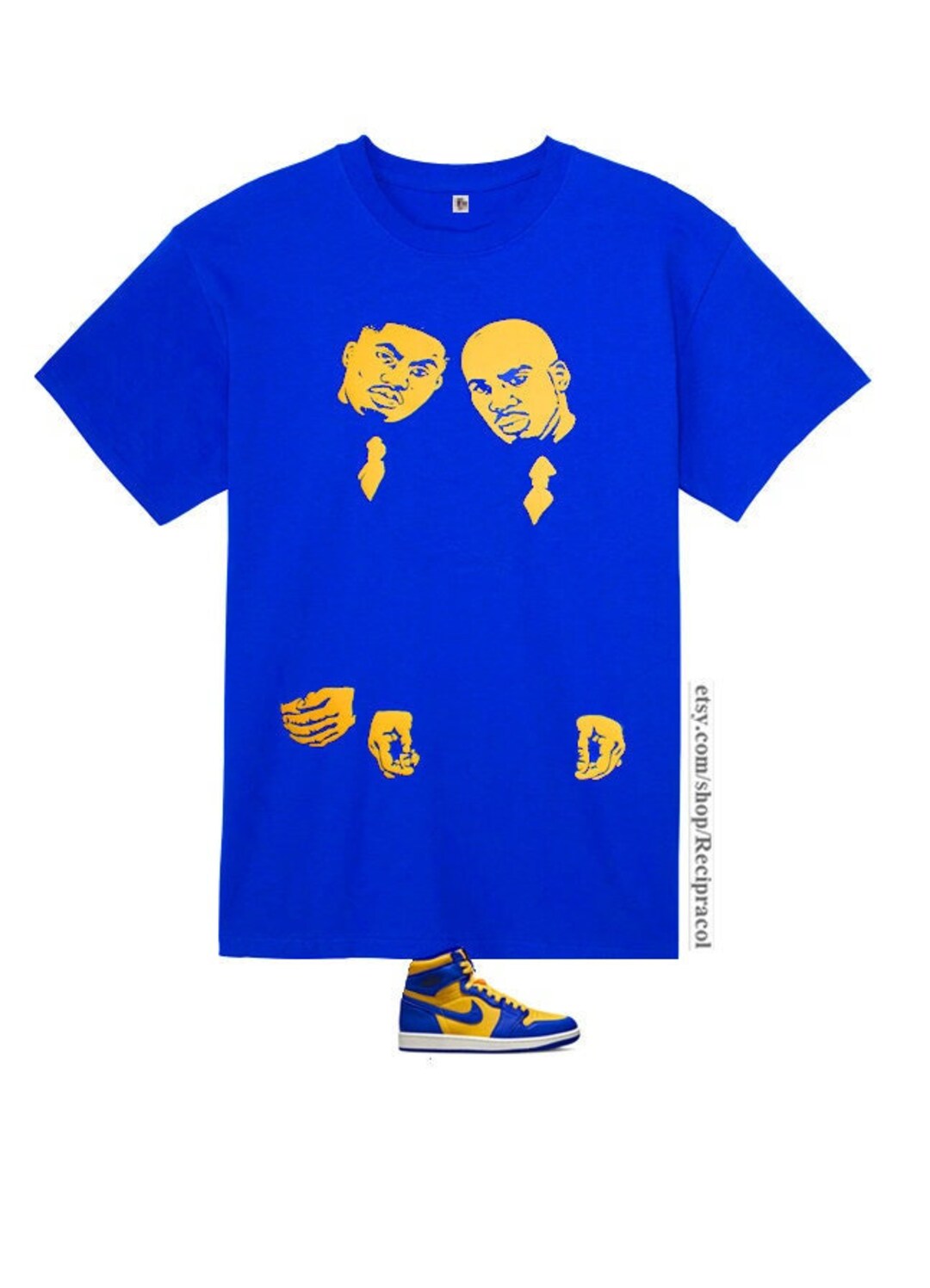 ロイヤルブルーイエローのLaney Jordan 1 マッチングTシャツ