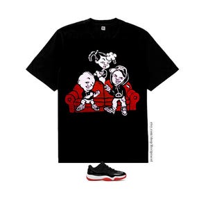Black Red Bebes couch shirt for bred jordan 11 low