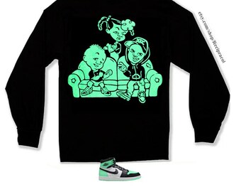 Green Glow Jordan a Matching Long Sleeve T-Shirt - Sneaker Tee