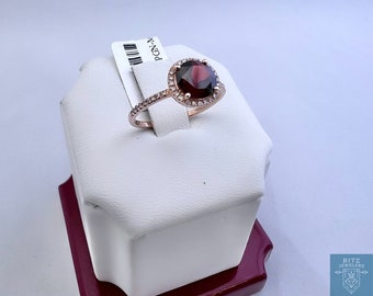 Garnet Ring (14k Rose Gold/Genuine Stones & Diamonds)