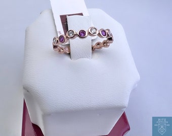 Stackable Ring (14k Rose Gold w/Genuine Pink Sapphire & Diamond)