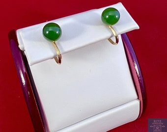 Jade Earrings (Real Jade Set On Gold Dipped Stainless Steel)