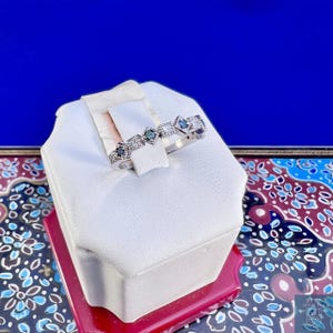 Blue Diamond Ring (14k White Gold, Genuine Diamonds)