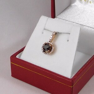 Cognac/Redish Natural Diamond Pendant. 14k Rose Gold with White Diamond Halo image 4